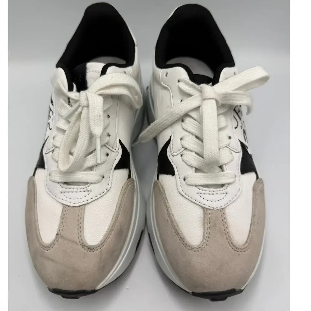 GUESS Caleb Printed Joggers Women's Size 6.5M Beige White Lace Up Low Top